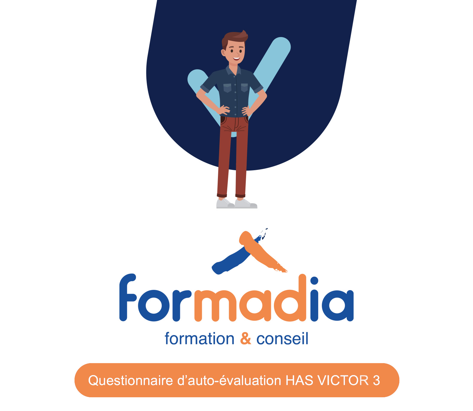 Personnage représentant FORMADIA, formation & conseil pour la santé à domicile.